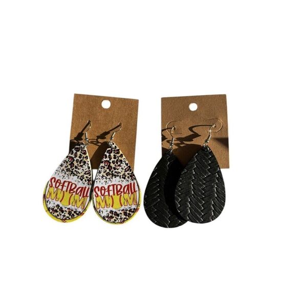 Softball Mom & Black Textured Teardrop Earrings Set - Picture 1 of 7